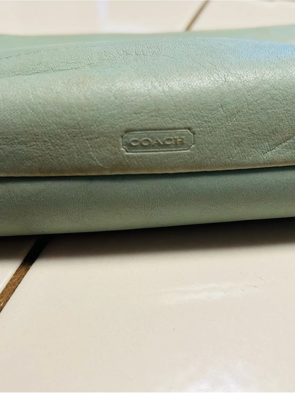 Coach Mint Green Leather Cosmetic Pouch